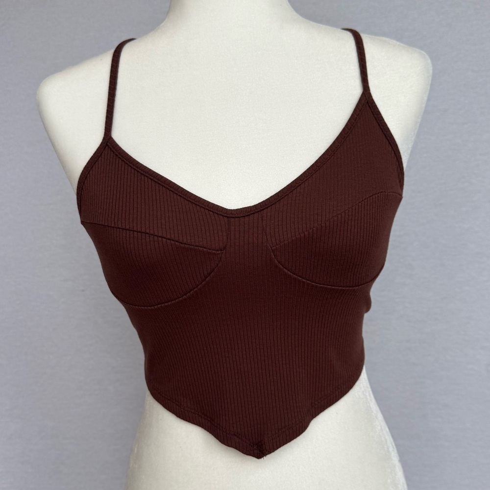SHEIN Brown Ribbed Strappy Crop Top